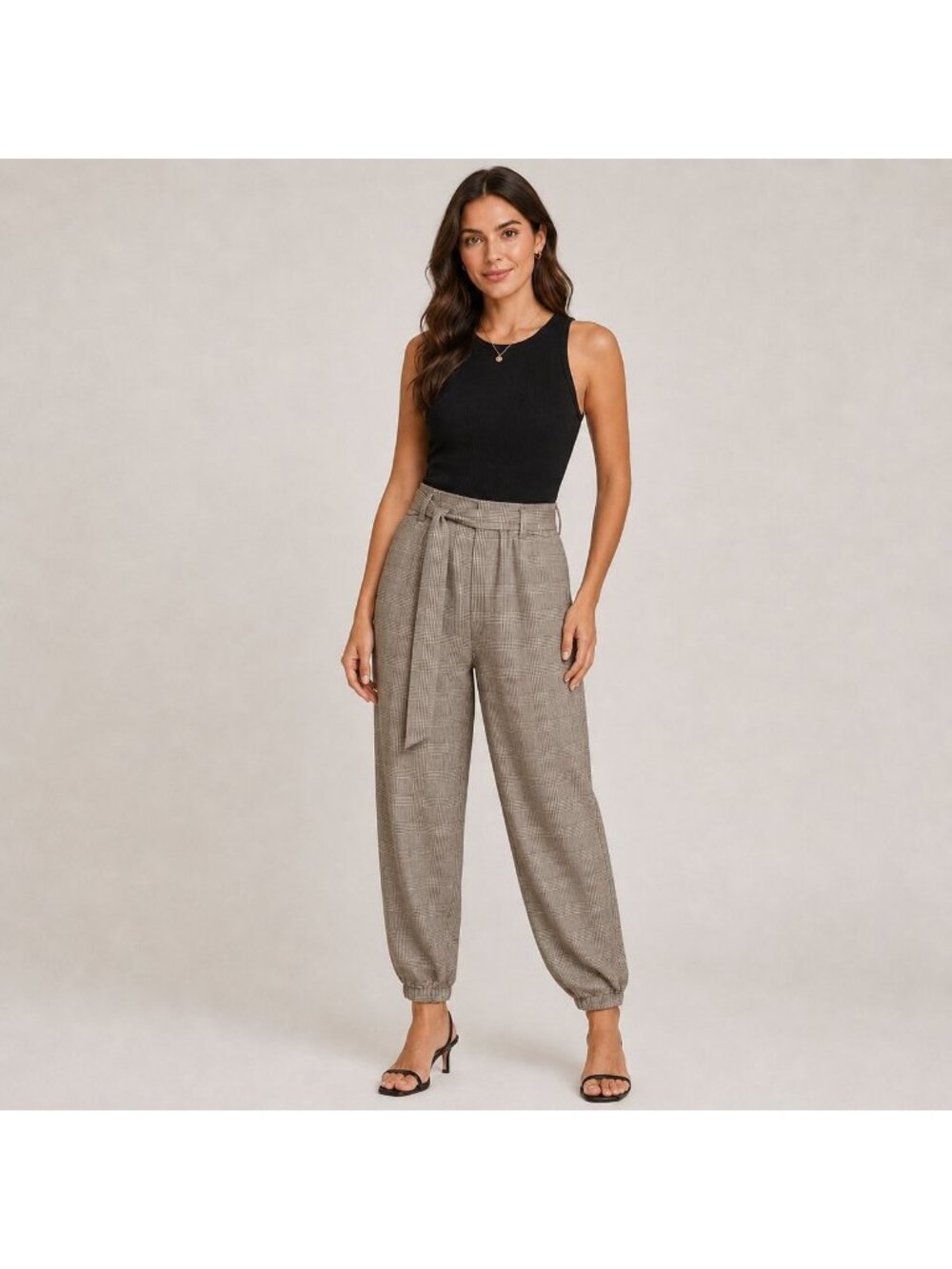 NYCC Women Pull-on Plaid Tie Waist Tapered Jogger Pants Size M